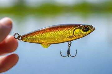 Fototapeta premium Fishing Lure in Hand by Lake
