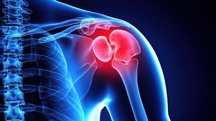 High-resolution X-ray of a dislocated shoulder, highlighting bone misalignment with a clear medical background