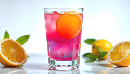 Colorful cocktail with lemon slice , with white tonespng