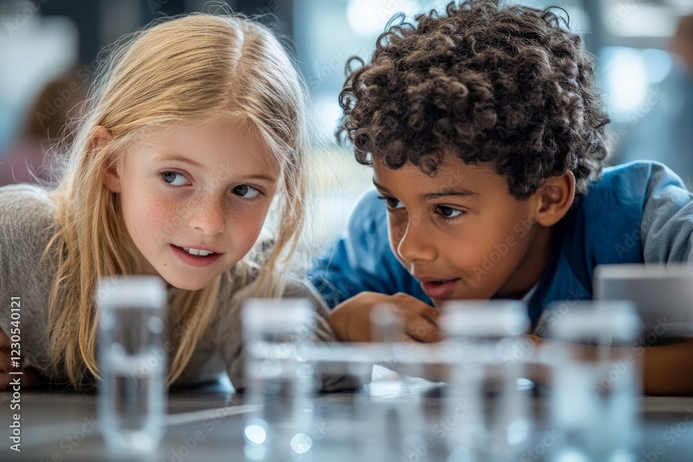 Aufkleber Children observe experiments in a science laboratory during an educational workshop