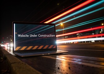 Website Under Construction: Long Exposure Light Trails on Computer Screen