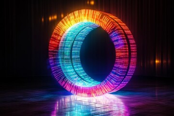 Vibrant Neon Light Ring in Dark Room
