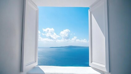 Mediterranean Seascape View from a White Window