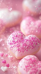 Obraz premium Adorable Heart-Shaped Cookies, Perfect For Valentine'S Day! Pink Frosting And Sprinkles Create A Sweet And Romantic Atmosphere.