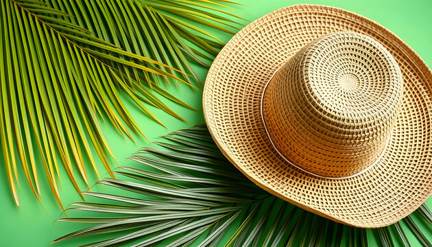 fondo con maletas, palmeras, sombrero y enseres de viajes, sobre fondo verde concepto vacaciones , with white tonespng