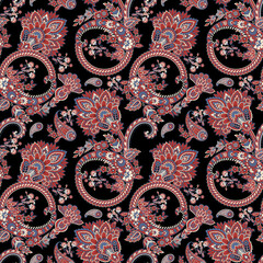 Paisley Floral oriental ethnic Pattern. Seamless Ornament. Ornamental motifs of the Indian fabric patterns