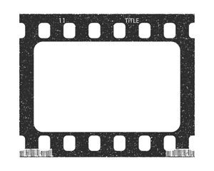 Single film strip frame template with empty slot, vintage cinema reel with grunge grainy texture. Modern retro vector illustration isolated on transparent background