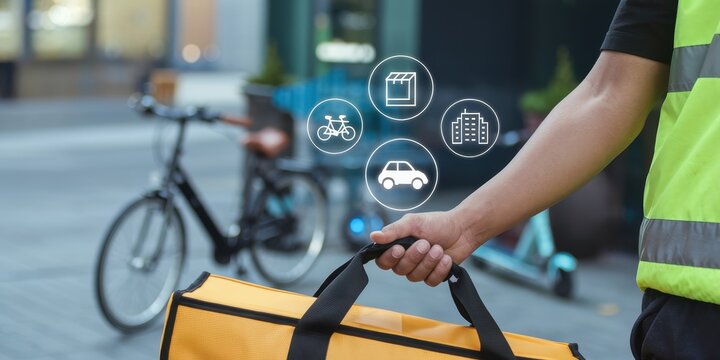 Urban Delivery Service: Food Delivery Rider with Thermal Bag