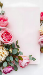 Floral Card with Pink Roses, Wedding Invitation, Greeting Design