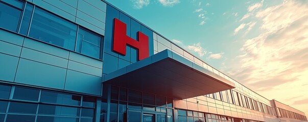 Large hospital building with a prominent 'H' sign, symbolizing accessible healthcare for all