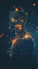 A man is shown in a blurry image with a lot of glowing dots. The dots are scattered all over the image, creating a sense of movement and depth