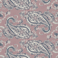 Floral seamless pattern with paisley ornament. illustration in asian textile style
