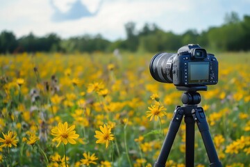 Camera in Flower Field