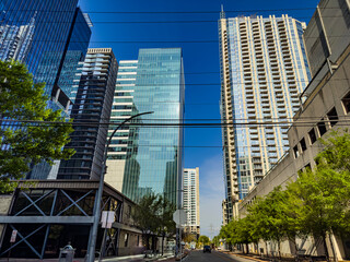 Modern and beautiful architecture of buildings. City of Austin, State of Texas, United States. 03-15-2024