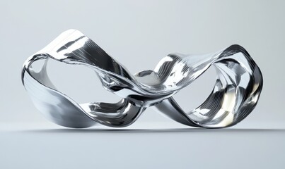 Abstract silver sculpture with flowing, interconnected loops.
