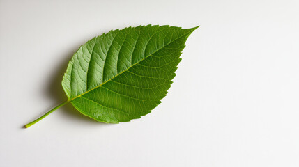Fototapeta premium Minimalist composition showcasing a smooth green leaf with elegant curves and deep shadows. The leaf is positioned against a light background, emphasizing its natural beauty and texture