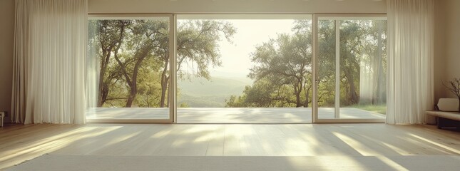 Fototapeta premium Serene Minimalist Interior with Panoramic View