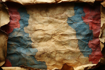 Aged paper parchment displays faded blue red and beige tones