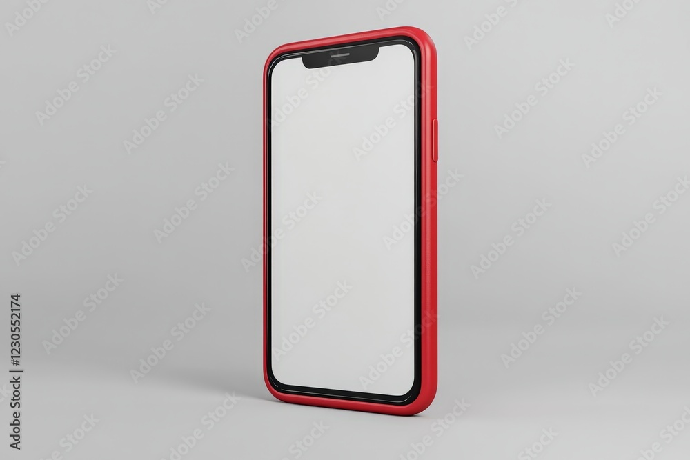 Aufkleber Bright red smartphone with a blank screen positioned at an angle on a simple background