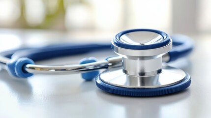 Close-Up of Blue Stethoscope on a Light Background for Healthcare Use