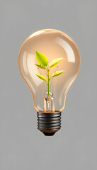 Light bulb with sprout inside. Alternative energy concept. Generated AI , with white tonespng