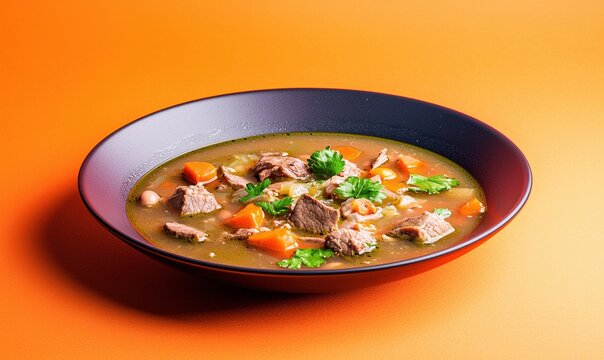 Hearty Venezuelan mondongo soup served in a dark blue bowl