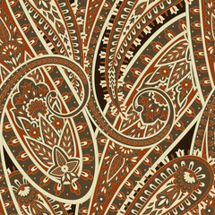 Damask Paisley seamless pattern for fabric design. Vintage textile background