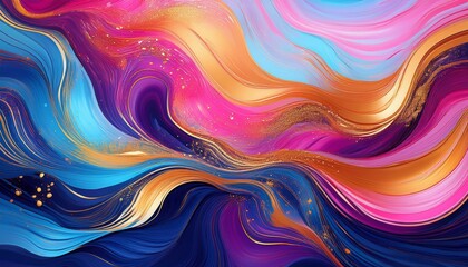 Obraz premium colorful abstract illustration featuring vibrant waves and shimmering gold accents in a stunning display of creativity
