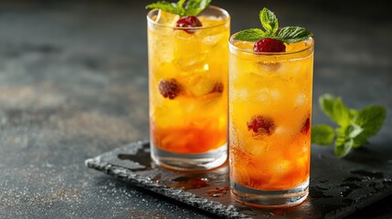 Refreshing Summer Cocktail with Raspberries and Mint Garnish