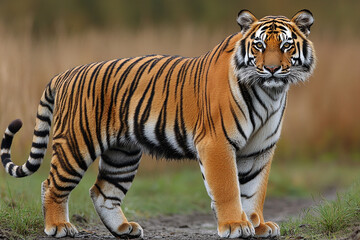 Fototapeta premium Majestic Siberian Tiger Standing in a Natural Habitat