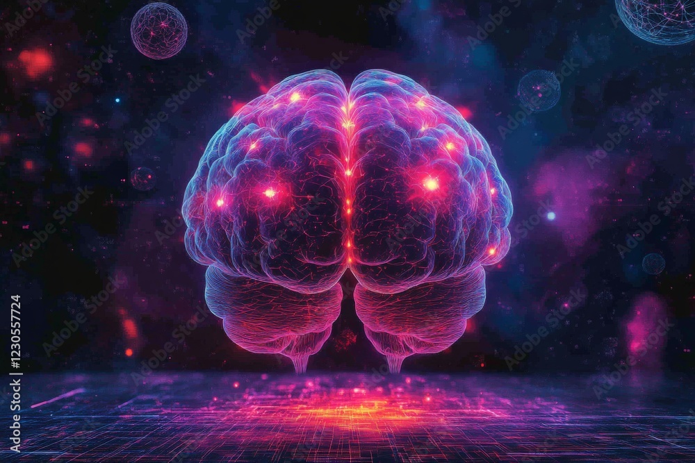 Aufkleber vibrant neural network representation showcasing brain activity in a cosmic setting with colorful li