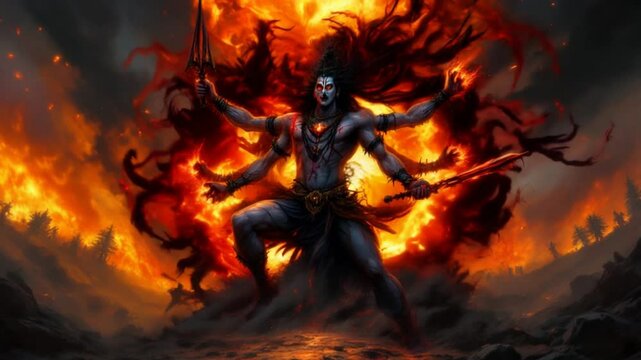 Fiery Avatar of Lord Shiva: Digital Art