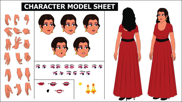 Indian Girl Character Design Model Sheet With Walk Cycle