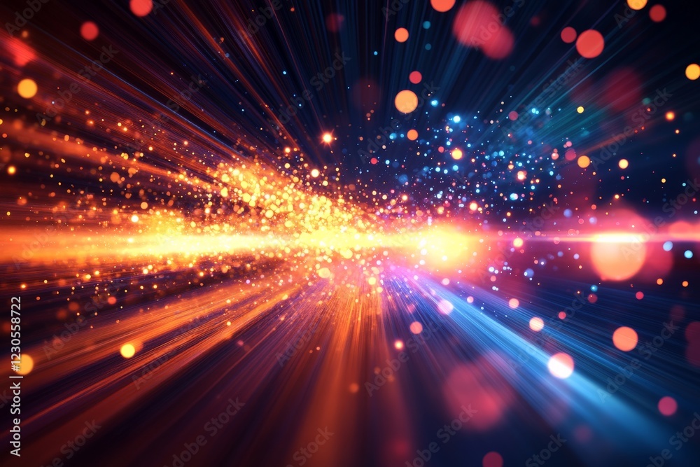 Aufkleber Colorful explosion of light and particles creating dynamic motion in a dark space