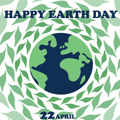 Fototapeta premium Happy Earth Day vector card in blue and green color