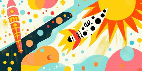 Naklejka premium Abstract Rockets and Planets in Space