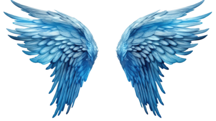 Blue angel wings, isolated on transparent background.