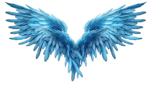 Blue angel wings, isolated on transparent background.