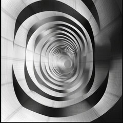 Obraz premium A mesmerizing black and white spiral tunnel creating an optical illusion with geometric patterns, evoking depth and movement.