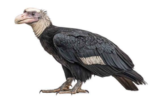 Andean Condor with a white head and neck stands on a transparent background