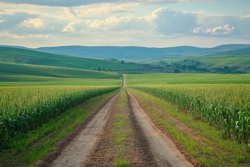 Fototapeta premium Rural Landscape with Dirt Road and Green Hills