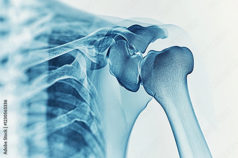 Aufkleber Detailed view of a shoulder joint with surrounding bones and tissues in an X-ray format