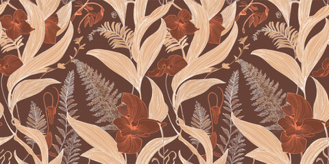 Crafted seamless traditional patterns with botanical motifs, HD Leaves, and intricate climbing plant details.