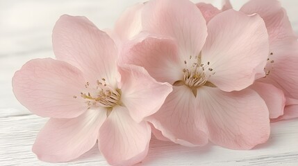 Delicate Pink Flowers on White Wooden Background