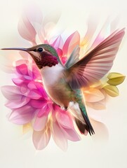 Fototapeta premium Vibrant hummingbird hovering amidst colorful floral background, showcasing nature's beauty and harmony