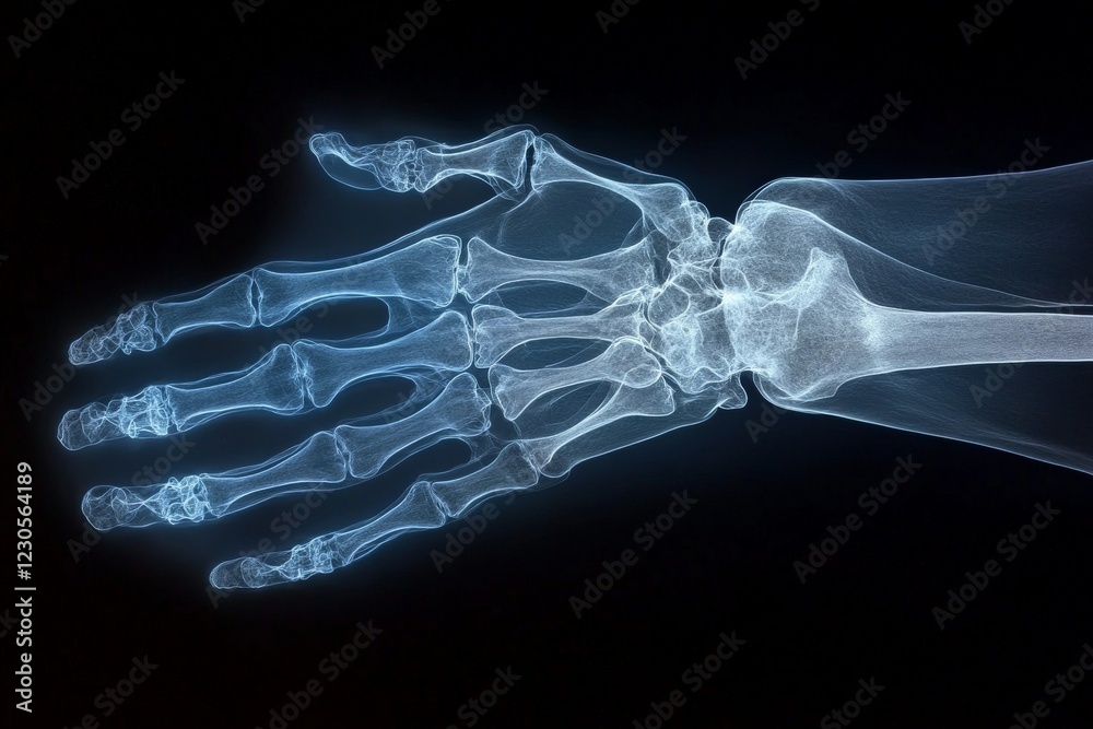 Poster Detailed x-ray of a human hand illustrating bones and joints in clear alignment and structure