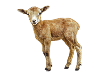A baby goat is standing on a transparent background