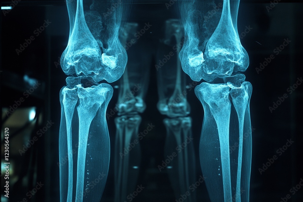 Poster detailed view of human knee joint with clear x-ray imaging showcasing bone structure and alignment