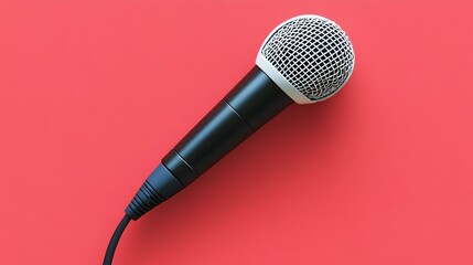 Professional Microphone on Red Background Studio Recording Music Broadcasting Podcast