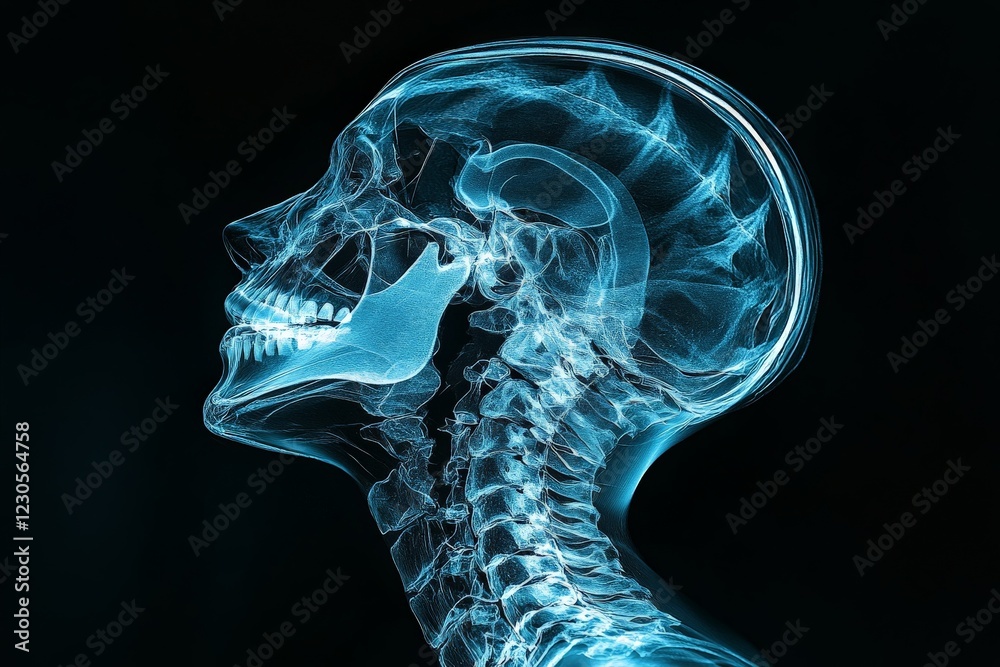 Aufkleber detailed view of human skull and spine in x-ray showcasing anatomical features and structures
